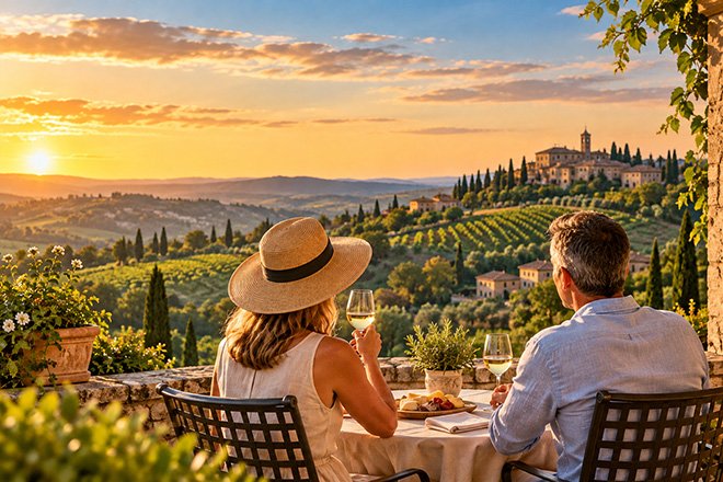 Tuscan Sunset Toast Mobile Golden-Hour Lakeside Terrace Romance