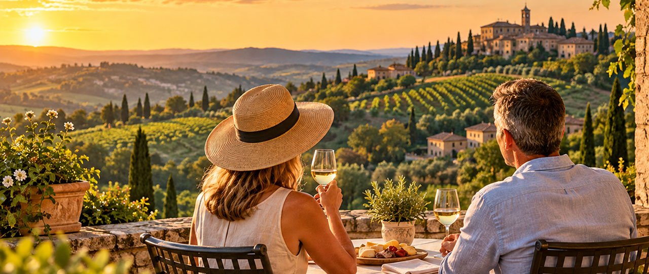 Tuscan Sunset Toast Golden Hour Café Overlooking Lake Como